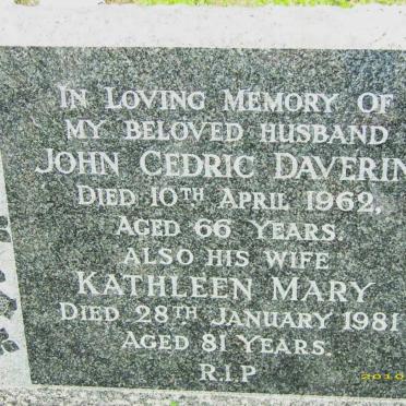 DAVERIN John Cedric -1962 &amp; Kathleen Mary -1981