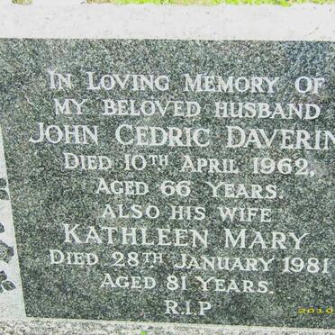 DAVERIN John Cedric -1962 &amp; Kathleen Mary -1981