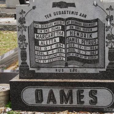 DAMES Hendrik Daniel Petrus 1884-1962 &amp; Margaretha Aletta 1894-1981