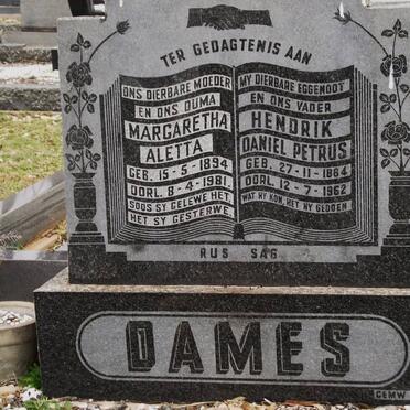 DAMES Hendrik Daniel Petrus 1884-1962 &amp; Margaretha Aletta 1894-1981