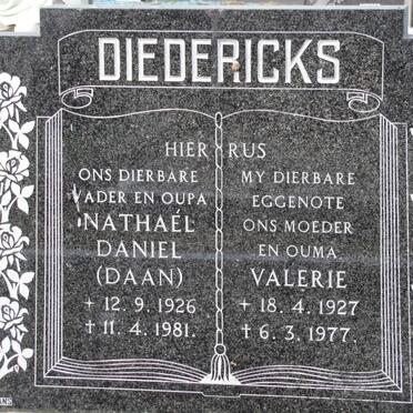 DIEDERICKS Nathaél Daniel 1926-1981 &amp; Valerie 1927-1977
