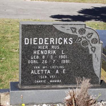 DIEDERICKS Hendrik L. 1901-1981 &amp; Aletta A.E. VREY 1906-1979
