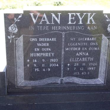 EYK Humphrey, van 1920-2004 &amp; Anna Elizabeth 1926-1997