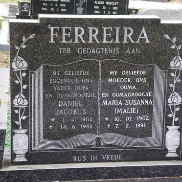 FERREIRA Daniel Jacobus 1902-1982 &amp; Maria Susanna 1902-1991