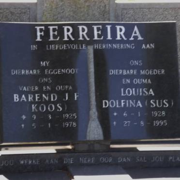 FERREIRA Barend J.F. 1925-1978 &amp; Louisa Dolfina 1928-1995