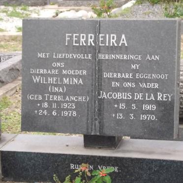 FERREIRA Jacobus De La Rey 1919-1970 &amp; Wilhelmina TERBLANCHE 1923-1978