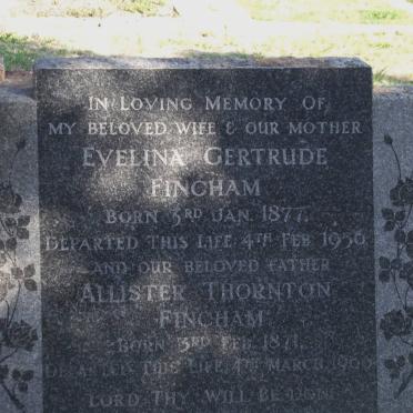 FINCHAM Allister Thornton 1871-1900 &amp; Eveline Gertrude 1877-1956