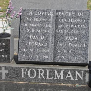 FOREMAN David Leonard 1924-1981 &amp; Vaneeda DEWEY 1930-1998