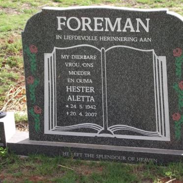 FOREMAN Hester Aletta 1942-2007