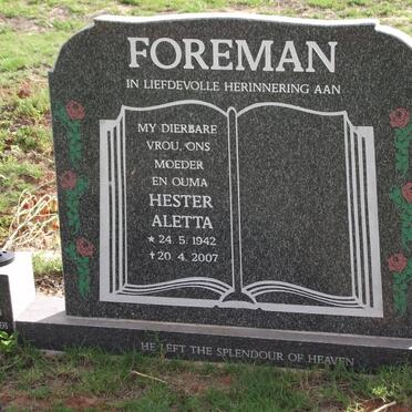 FOREMAN Hester Aletta 1942-2007