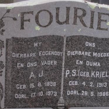 FOURIE Adam Johannes 1898-1973 &amp; P.S. KRIEL 1913-1986
