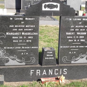 FRANCIS Hubert Waddom 1903-1969 &amp; Margaret Magdalena 1903-1976
