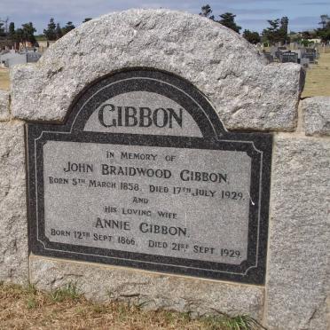 GIBBON John Braidwood 1858-1929 &amp; Annie 1866-1929