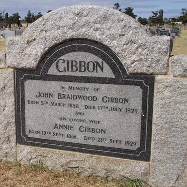GIBBON John Braidwood 1858-1929 &amp; Annie 1866-1929
