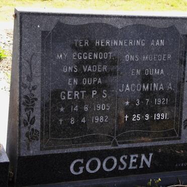 GOOSEN Gert P.S. 1905-1982 &amp; Jacomina A. 1921-1991