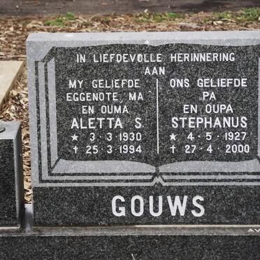 GOUWS Stephanus 1927-2000 &amp; Aletta S. 1930-1994