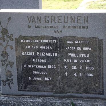 GREUNEN Rachel Elizabeth, van 1903-1967 &amp; Phillippus 1905-1986