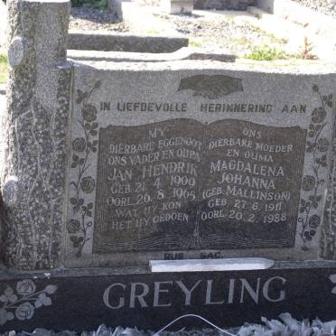 GREYLING Jan Hendrik 1909-1965 &amp; Magdalena Johanna MALLINSON 1911-1988
