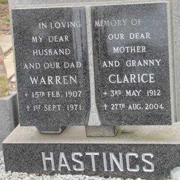 HASTINGS Warren 1907-1971 &amp; Clarice 1912-2004