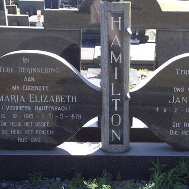 HAMILTON Jan Johannes 1914-1986 &amp; Maria Elizabeth formerly RAUTENBACH 1915-1979