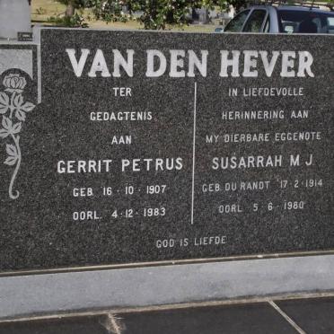 HEVER Gerrit Petrus, van den 1907-1983 &amp; Susarrah M.J. DU RANDT 1914-1980