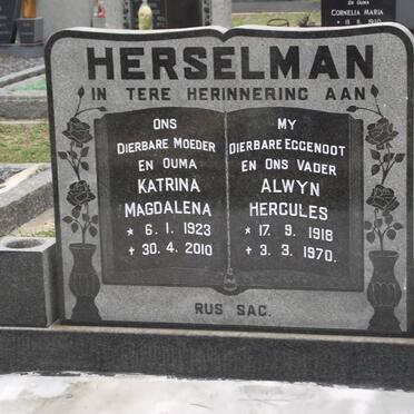 HERSELMAN Alwyn Hercules 1918-1970 &amp; Katrina Magdalena 1923-2010