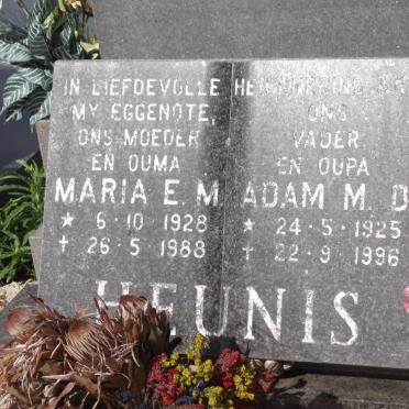 HEUNIS Adam M.D. 1925-1996 &amp; Maria E.M. 1928-1988
