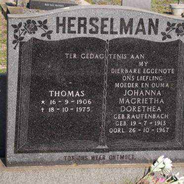 HERSELMAN Thomas 1906-1975 &amp; Johanna Magrietha Dorothea RAUTENBACH 1913-1967