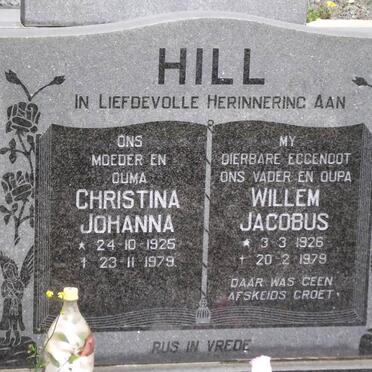 HILL Christina Johanna 1925-1979 &amp; Willem Jacobus 1926-1979