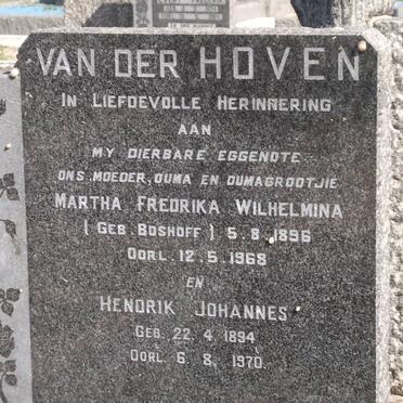 HOVEN Hendrik Johannes, van der 1894-1970 &amp; Martha Fredrika Wilhelmina BOSHOFF 1896-1968