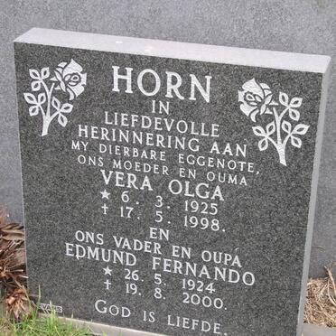 HORN Edmund Fernando 1924-2000 &amp; Vera Olga 1925-1998