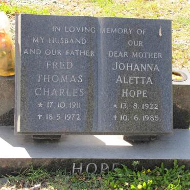 HOPE Fred Thomas Charles 1911-1972 &amp; Johanna Aletta 1922-1985