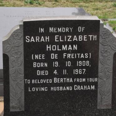HOLMAN Sarah Elizabeth nee DE FREITAS 1908-1967