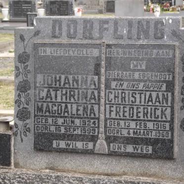 HUYSSTEEN Johanna Cathrina Magdalena, van formerly DORFLING 1924-1999 :: DORFLING Christiaan Frederick 1916-1960