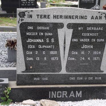 INGRAM John 1904-1971 &amp; Johanna S.S. OLIPHANT 1909-1973