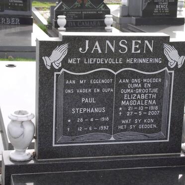 JANSEN Paul Stephanus 1918-1992 &amp; Elizabeth Magdalena 1918-2007