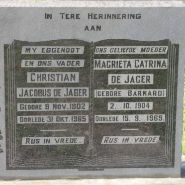 JAGER Christian Jacobus, de 1902-1965 &amp; Magrieta Catrina BARNARD 1904-1969