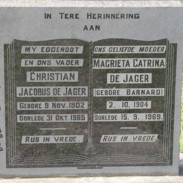 JAGER Christian Jacobus, de 1902-1965 &amp; Magrieta Catrina BARNARD 1904-1969