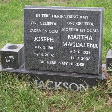 JACKSON Joseph 1911-2002 &amp; Martha Magdalena 1928-2008