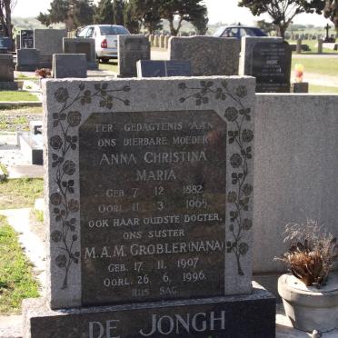 JONGH Anna Christina Maria, de 1882-1965 :: GROBLER M.A.M. nee DE JONGH 1907-1996