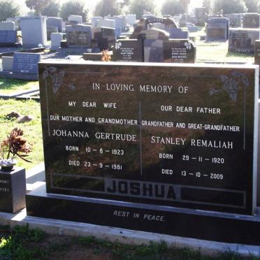 JOSHUA Stanley Remaliah 1920-2009 &amp; Johanna Gertrude 1923-1981