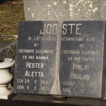 JOOSTE Hester Aletta 1922-1978 &amp; Philip Paulus -1968
