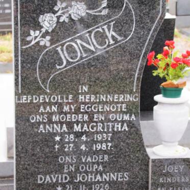 JONCK David Johannes 1926-1988 &amp; Anna Magritha 1937-1987