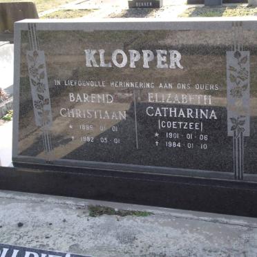 KLOPPER Barend Christiaan 1899-1982 &amp; Elizabeth Catharina COETZEE 1901-1984