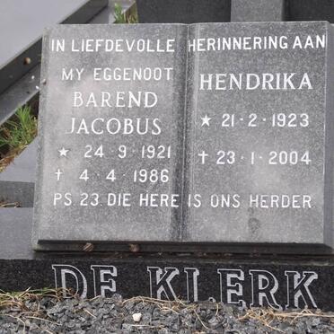 KLERK Barend Jacobus, de 1921-1986 &amp; Hendrika 1923-2004