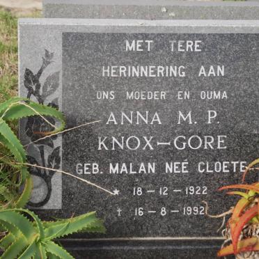 KNOX-GORE Anna M.P. formerly MALAN nee CLOETE 1922-1992