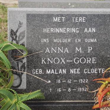 KNOX-GORE Anna M.P. formerly MALAN nee CLOETE 1922-1992