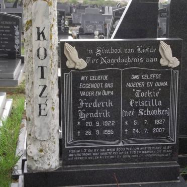 KOTZE Frederik Hendrik 1922-1995 &amp; Priscilla SCHONKEN 1927-2007