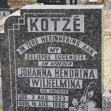 KOTZE Johanna Hendrina Wilhelmina nee KINGHORN 1923-1960