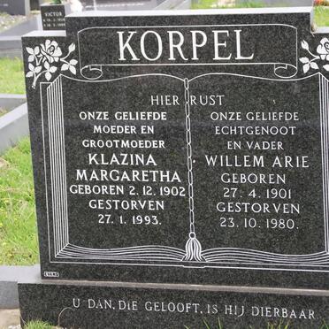 KORPEL Willem Arie 1901-1980 &amp; Klazina Margaretha 1902-1993